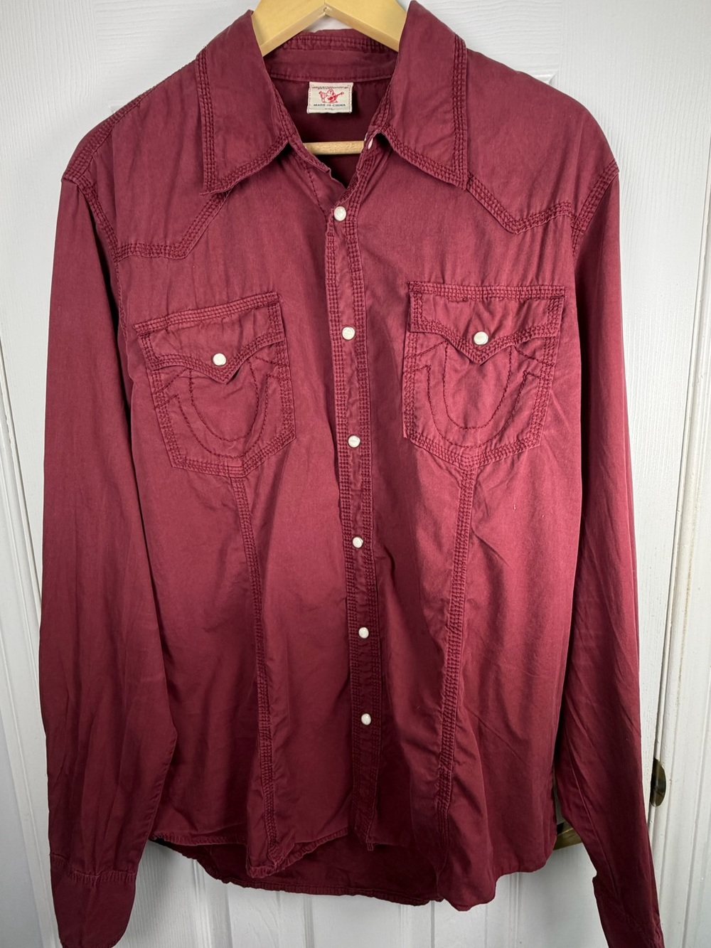 True Religion Men's Burgundy Western Shirt XXL Snap Front Long Sleeve Cowboy Y2K